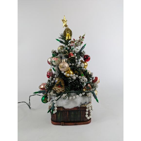 Decorated Tabletop Christmas Tree 14″ with Collectible Glass Ornaments & Lights - Picture 9 of 15